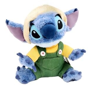 Disney Store Exclusive Stitch Plush Gardener Farmer Straw Hat Overalls 12in